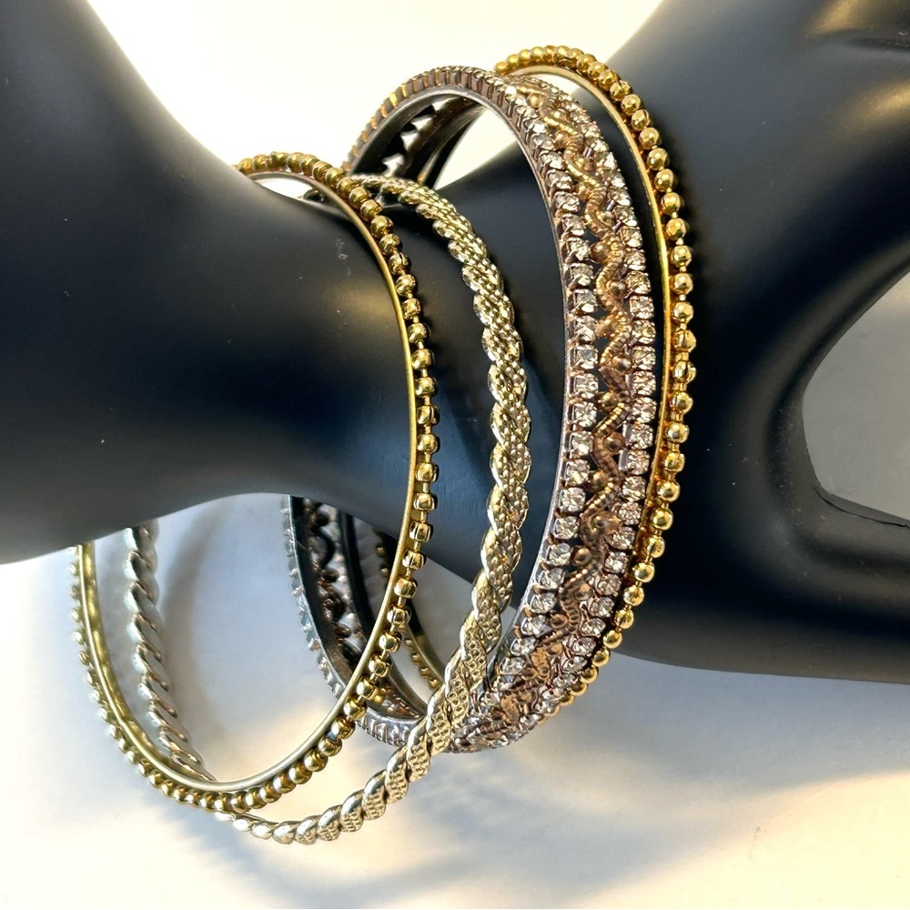 4 Stacking Bangles Metal Gold BronzeTone with Rhinestones